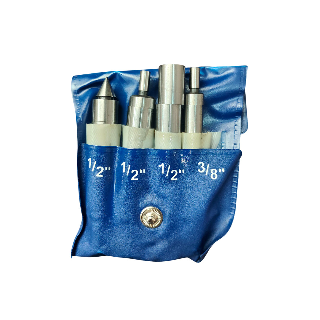 Set of metal tools in a blue pouch