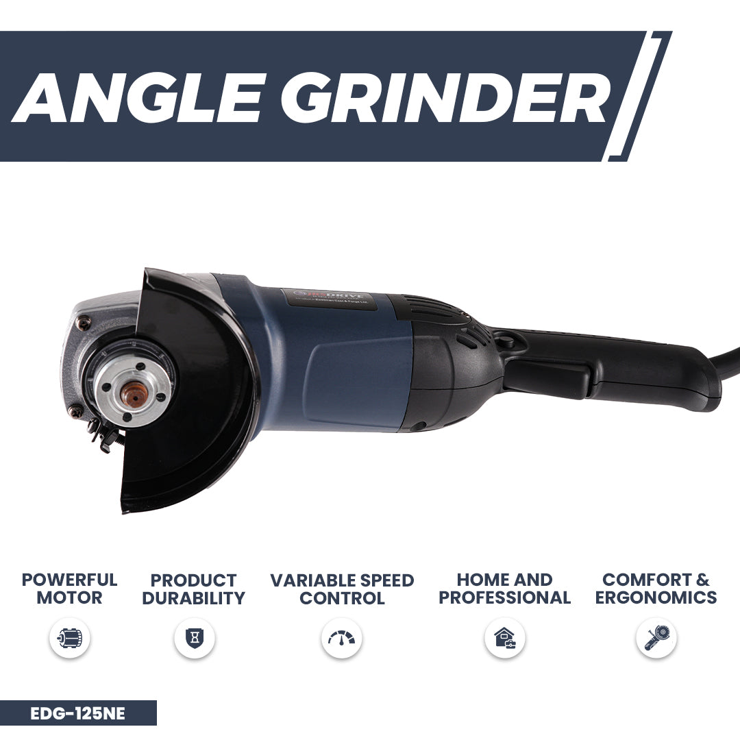Heavy Duty Angle Grinder with 125 Mm Wheel Dia, 3000-9000 Rpm, 1350W, Single Speed model (EDG-125NE)