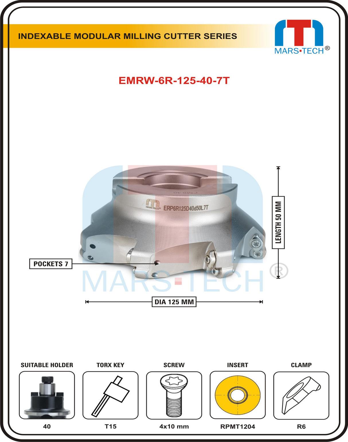R6 Bull Cutter RPMT1204 For Dia 50/63/80/100/125/160 Mould Facing Cutter pack of 1