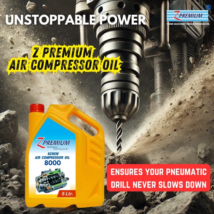 Z Premium air compressor oil container with a drill bit