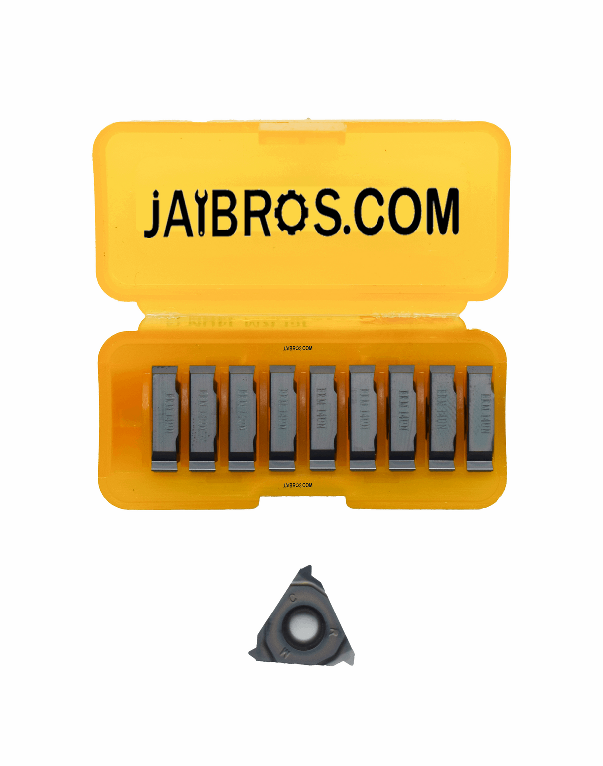 A pack of 10 carbide threading inserts