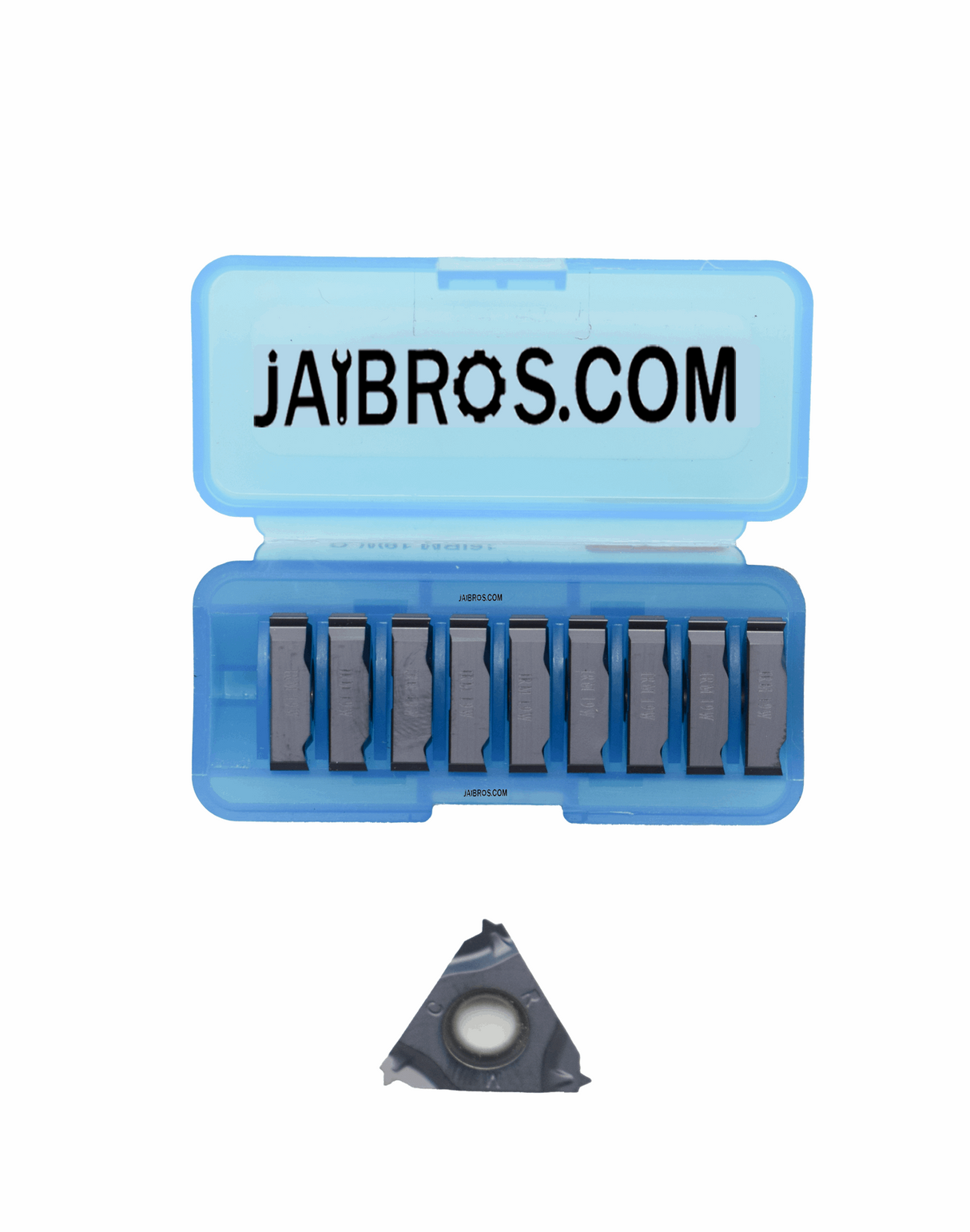 A pack of 10 carbide threading inserts
