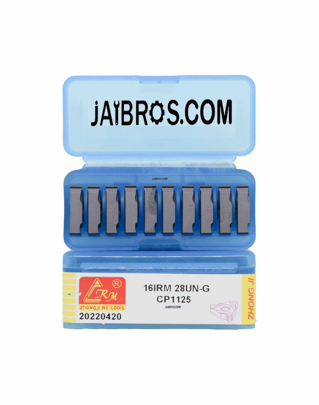 A pack of 10 carbide threading inserts