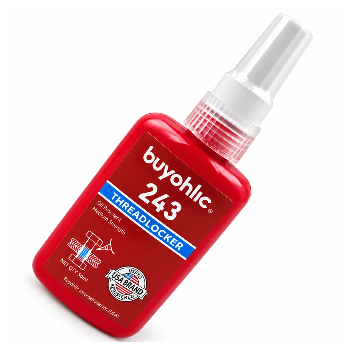 Thread Locker Red 243 -50ml Removable Thread Lock Glue for Nuts, Bolts, & Fasteners, Medium Strength Oil Resistant Screw Glue to Prevent Loosening & Corrosion