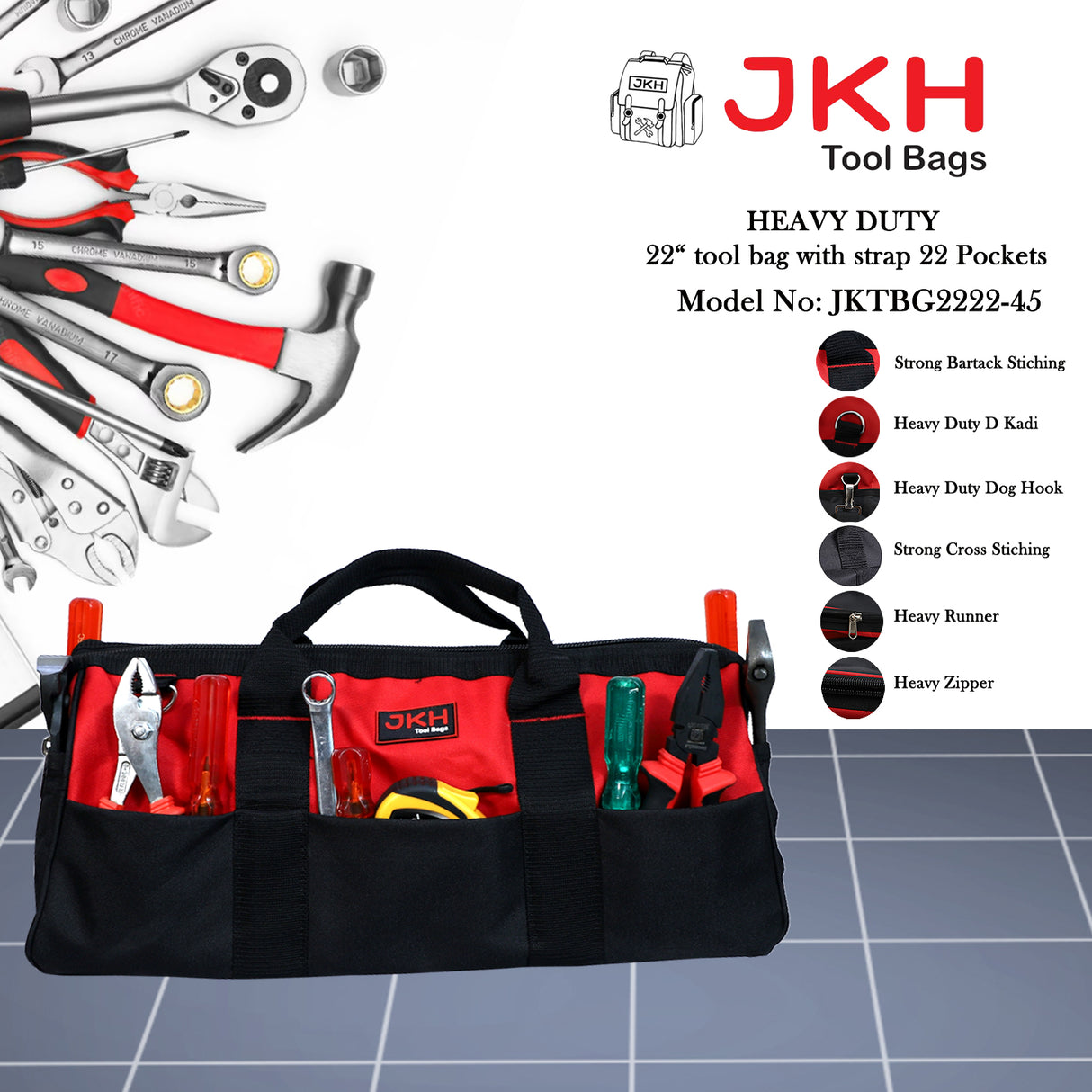 22 Inch tool bag with strap 22 pockets