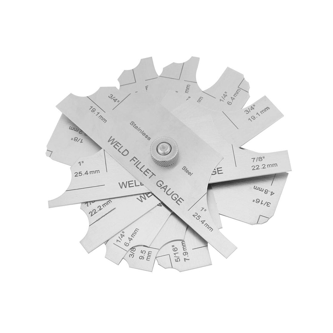 seven stainless steel fillet welding gauges with different sizes