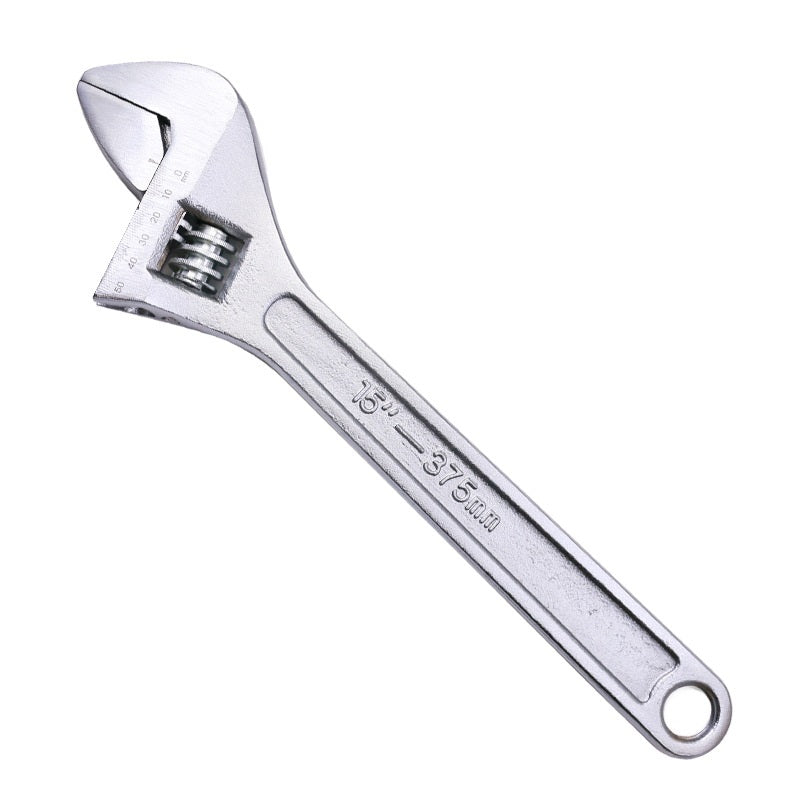 15-Inch Chrome Adjustable Wrench on White Background