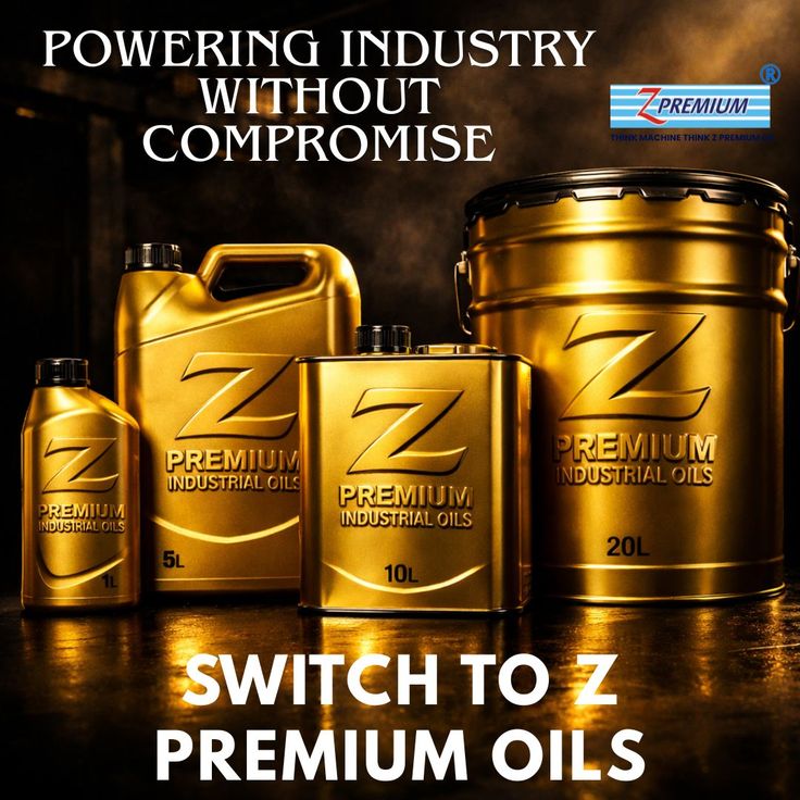 Gold industrial oil containers advertisement