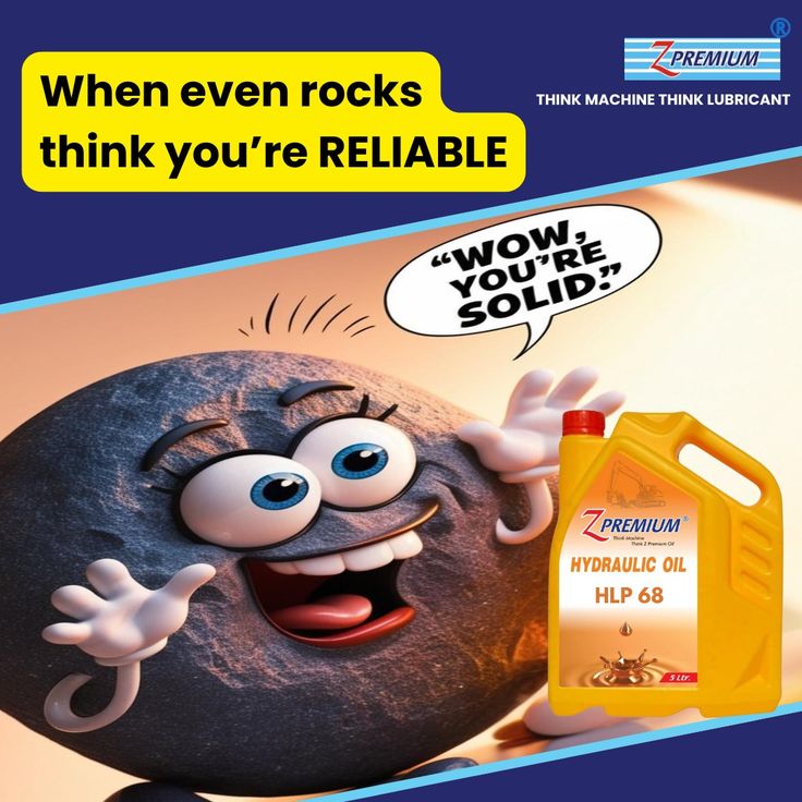 Z Premium hydraulic oil with a cartoon rock
