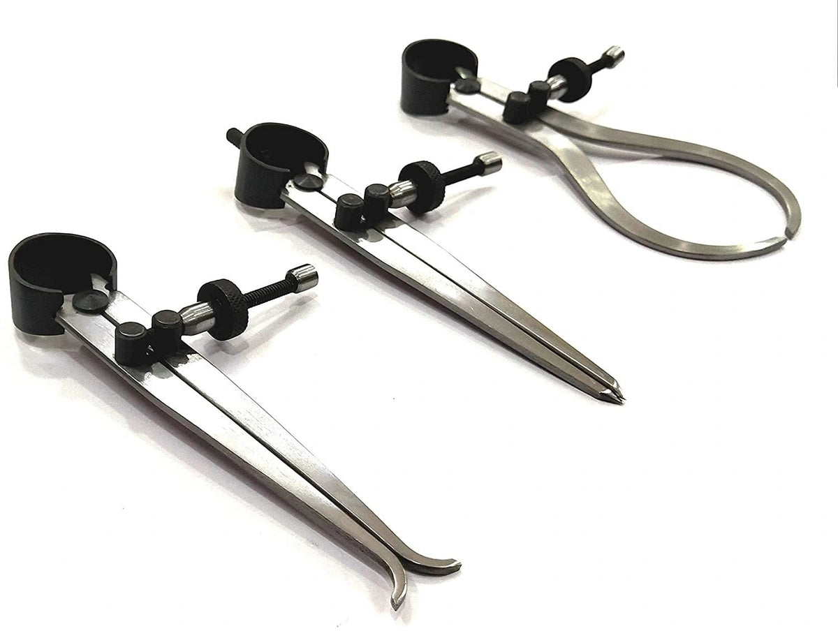 Precision measurement tool set different calipers close view