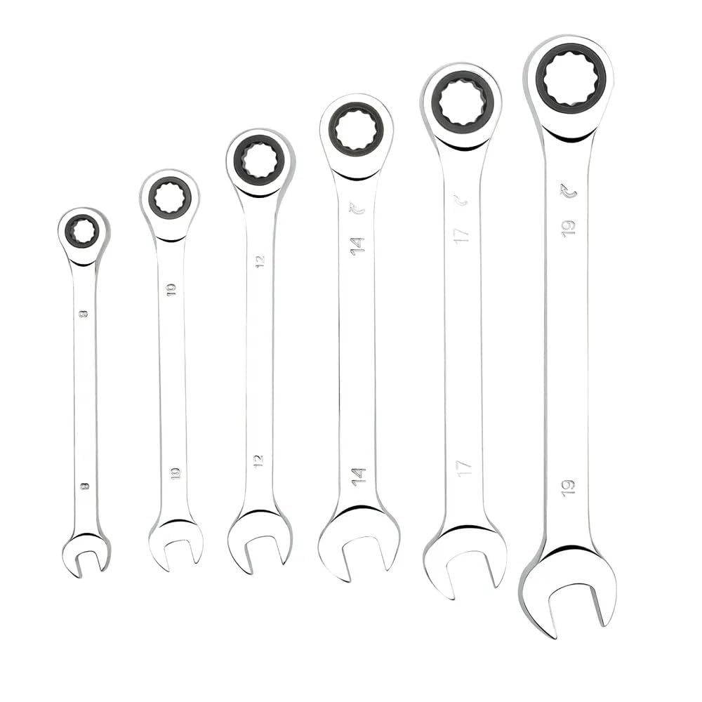 Six Piece Combination Ratcheting Wrench Set