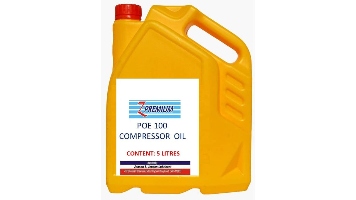 Yellow container of POE 100 compressor oil