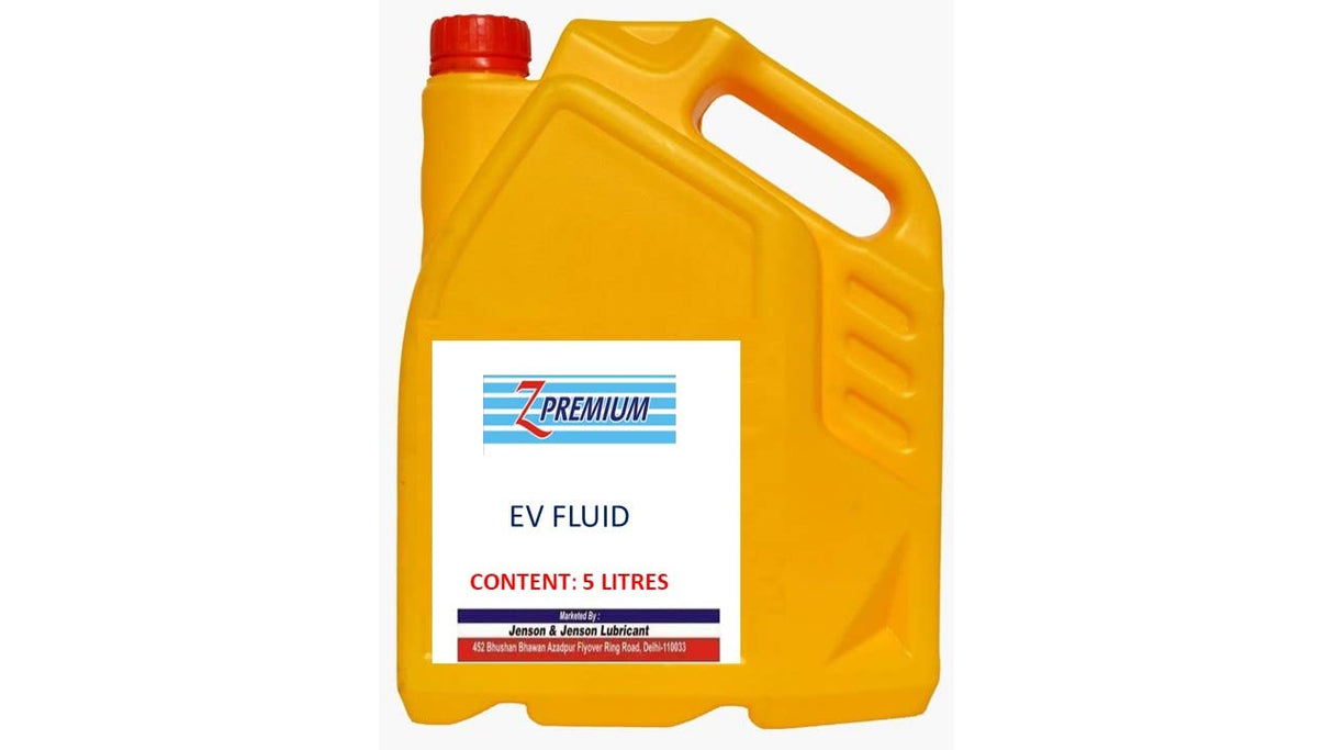Yellow container of EV fluid with a label