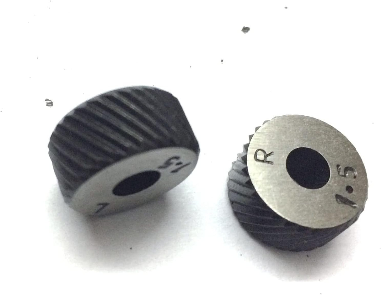 Two steel knurling wheels
