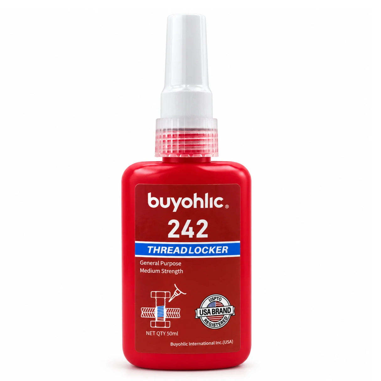 Thread Locker Red 242 -50ml Removable Thread Lock Glue for Nuts, Bolts, & Fasteners, Medium Strength Screw Glue to Prevent Loosening & Corrosion