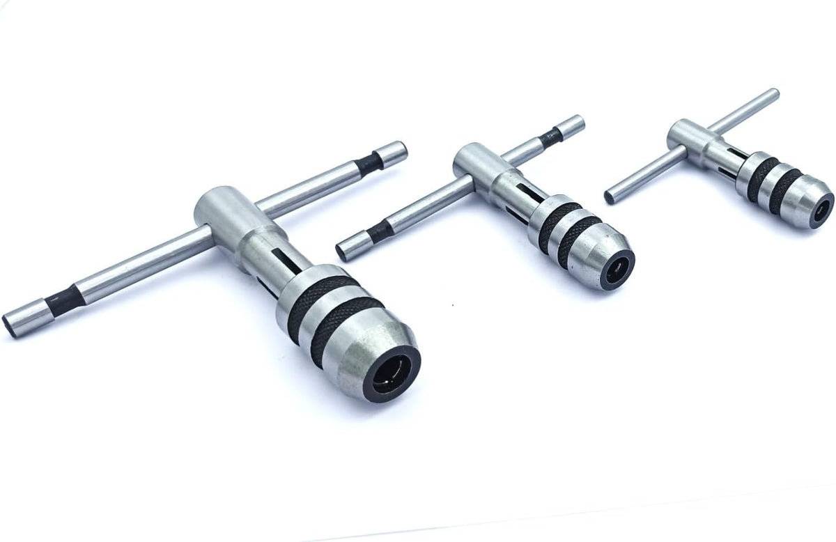 Three T-handle tap wrenches in different sizes set
