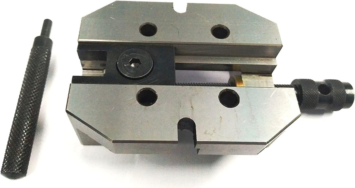 Close-up shows steel vice vertical milling slide for mini lathe