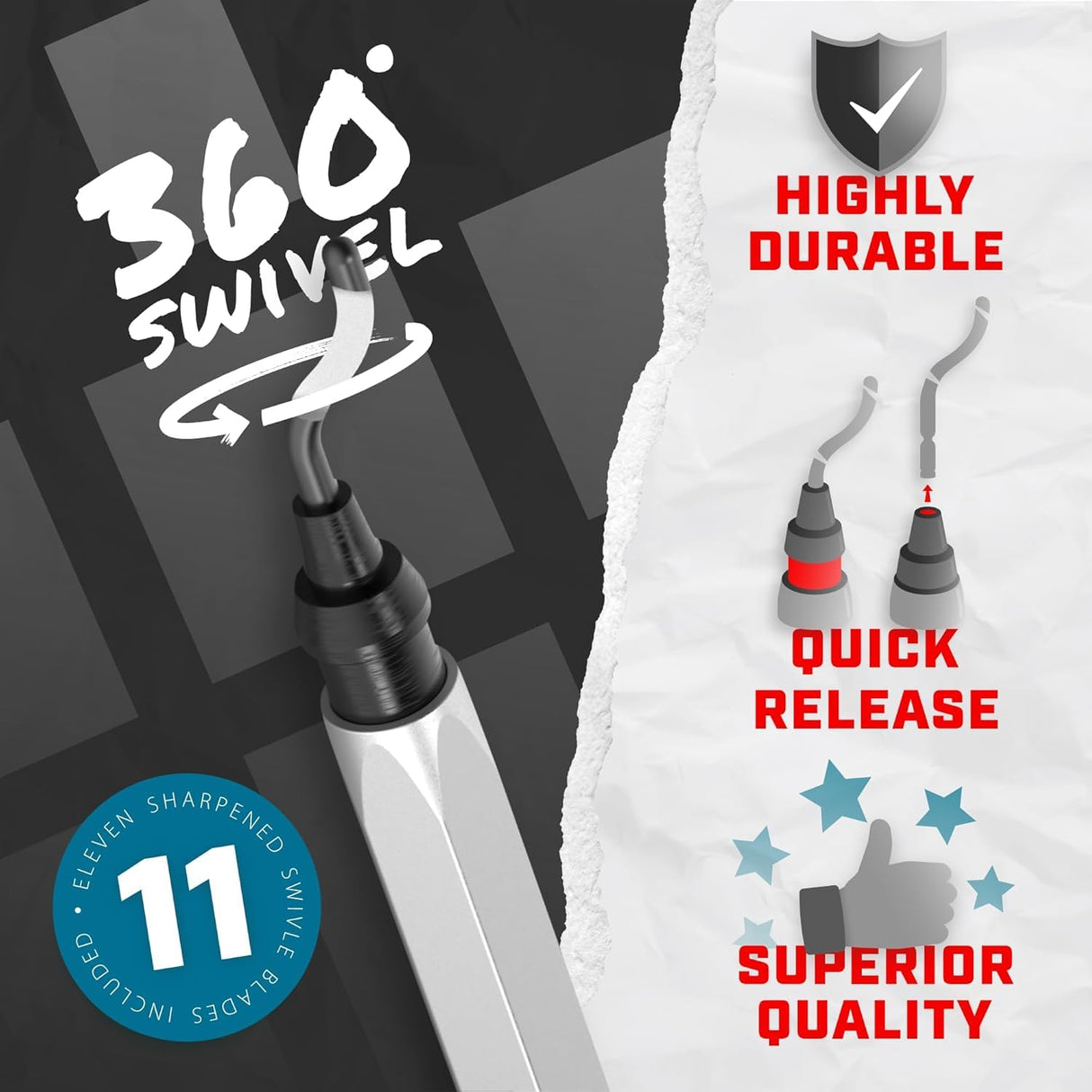 Deburring Tool with 10 HSS Swivel Blades – Reamer for Metal, Plastic, Resin, Copper, PVC, and 3D Printed Parts