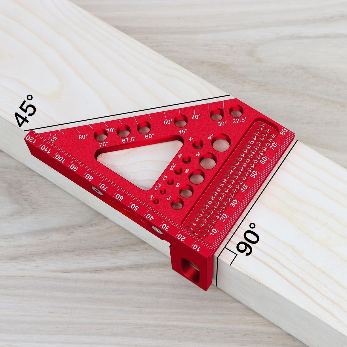 Red aluminum woodworking layout tool