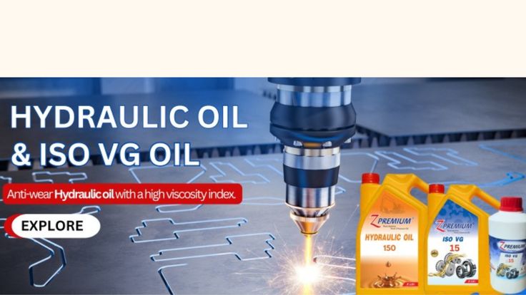 Advertisement for hydraulic oil and ISO VG oil with a machine tool