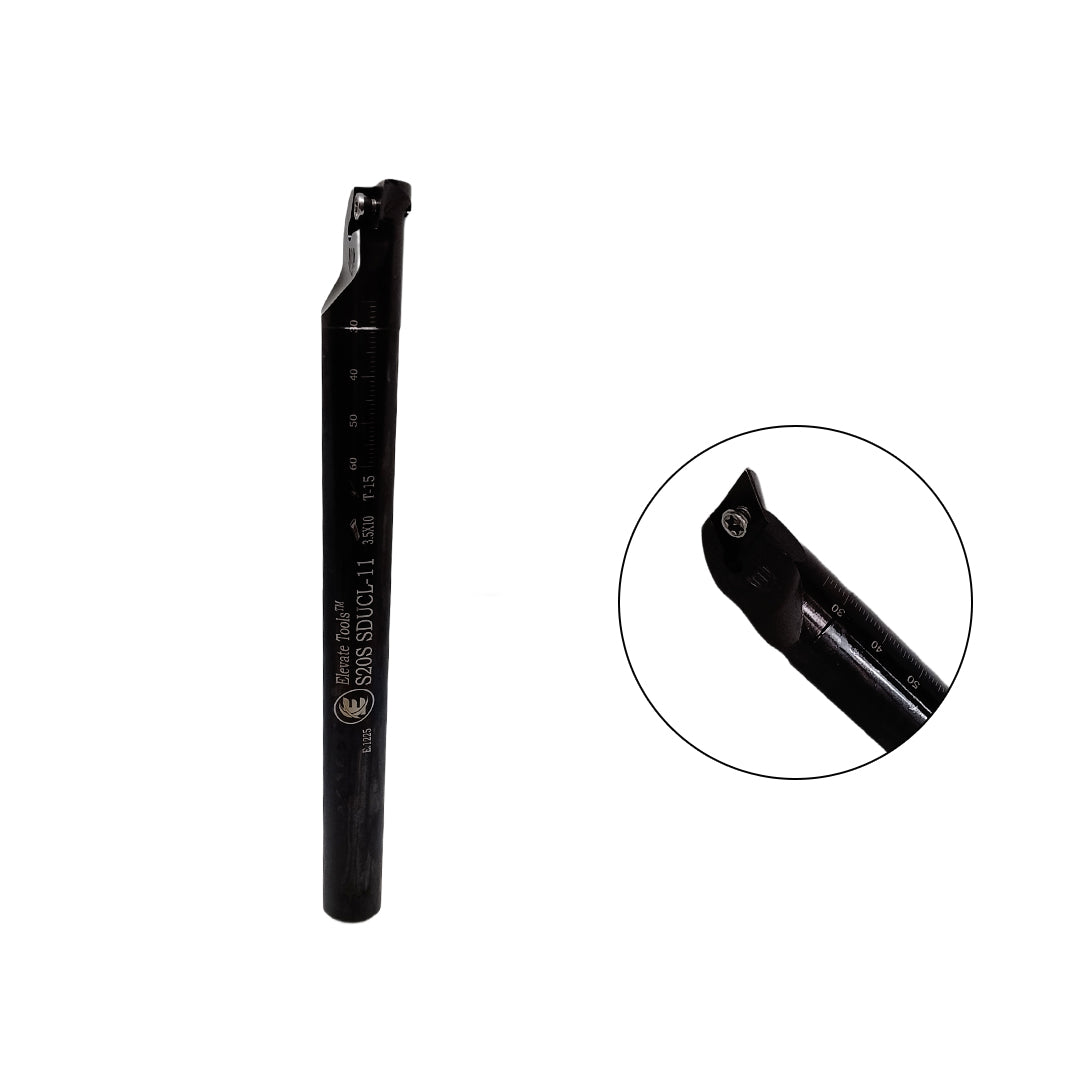 Black metal tool bit with measurement