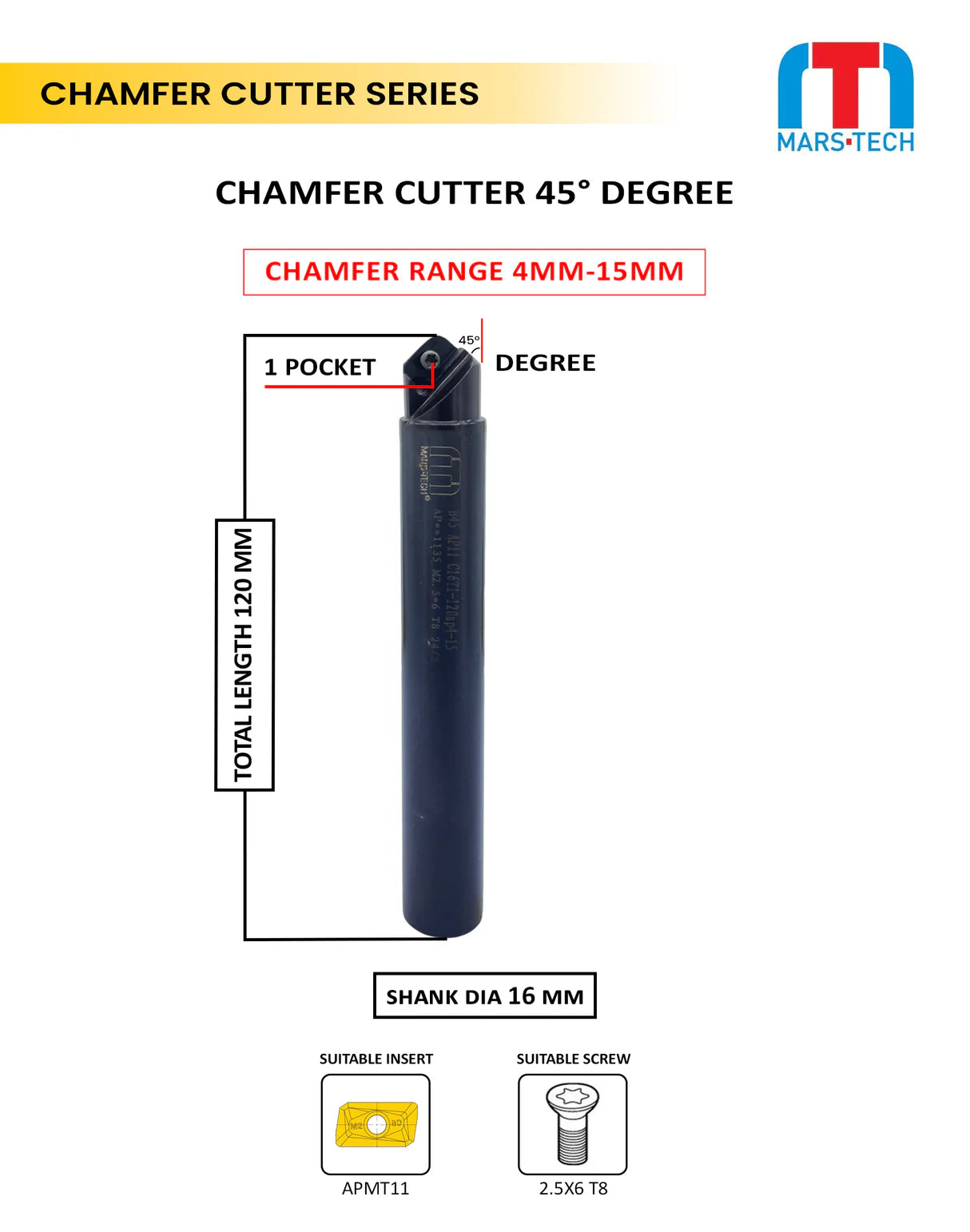 OTHER EDGE Chamfer Cutter 45 Degree APMT11/APMT16 pack of 1