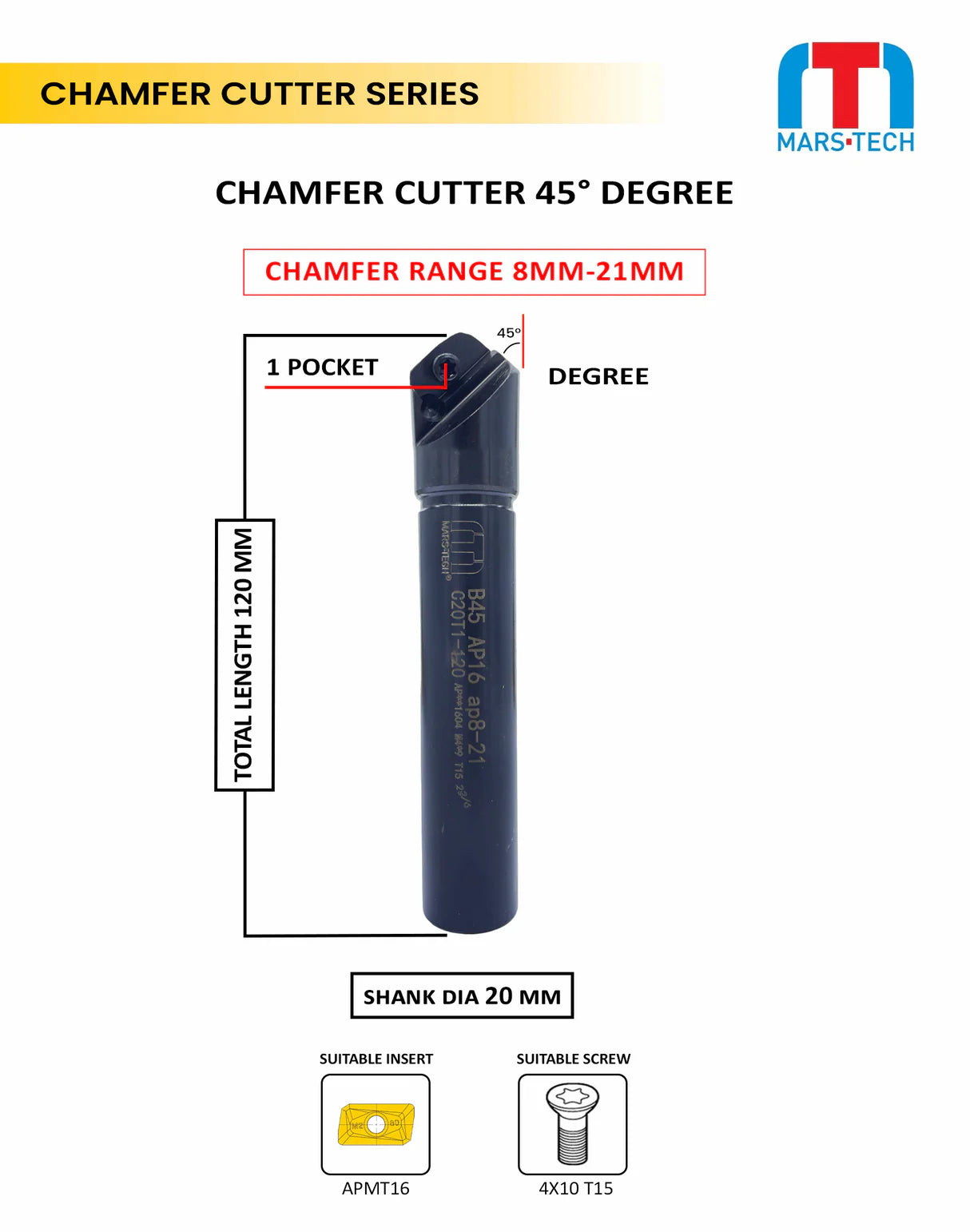 OTHER EDGE Chamfer Cutter 45 Degree APMT11/APMT16 pack of 1