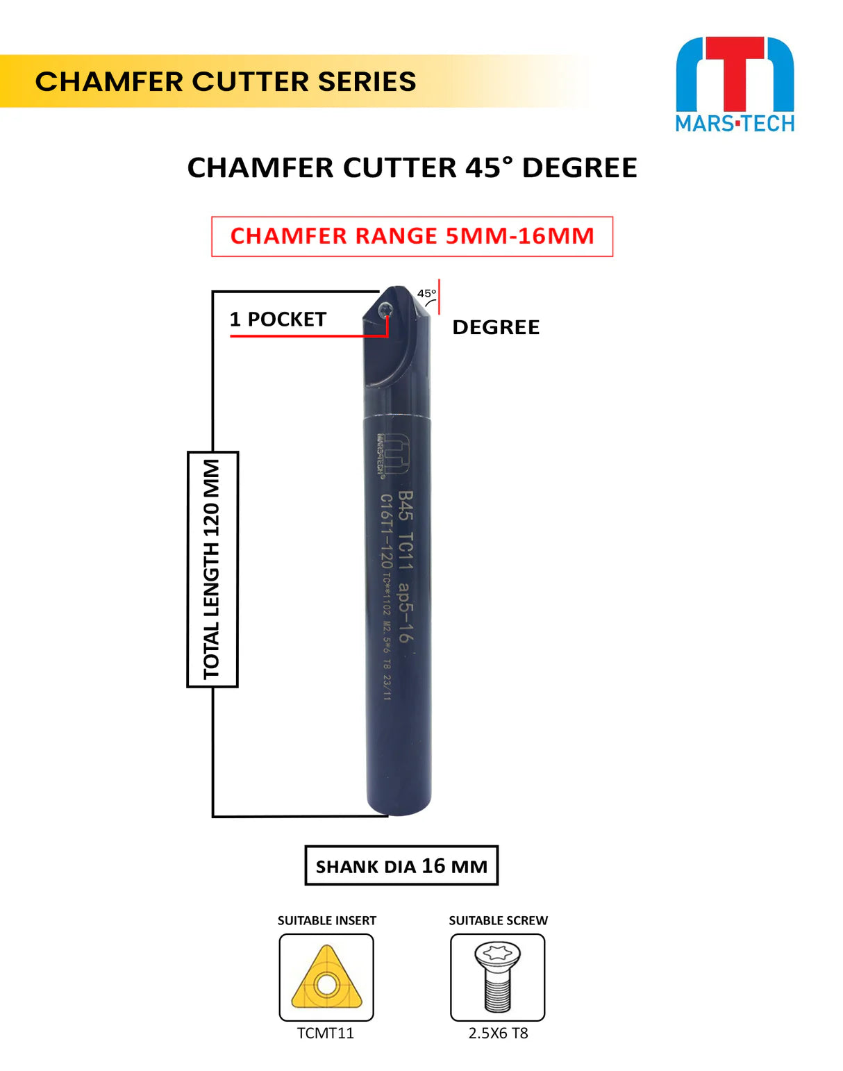 45 Degree Chamfer Cutter TCMT11 pack of 1
