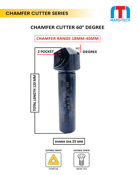 Carbide chamfer cutter 60° 5–25 mm