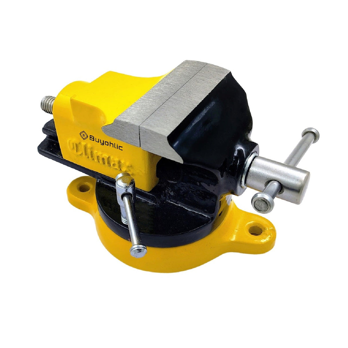 Yellow and black bench vise