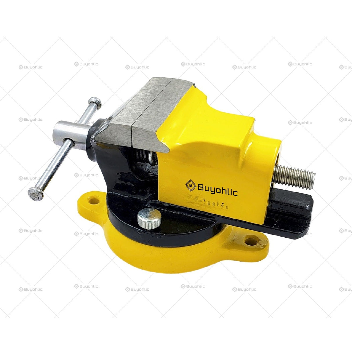 Yellow and black bench vise