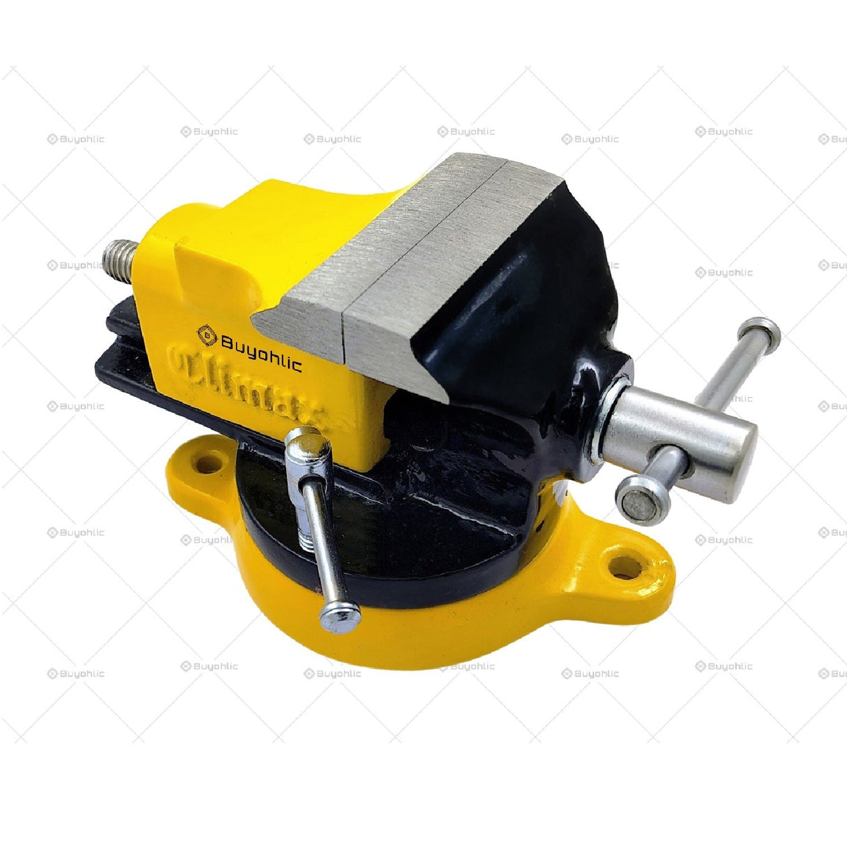 Yellow and black bench vise