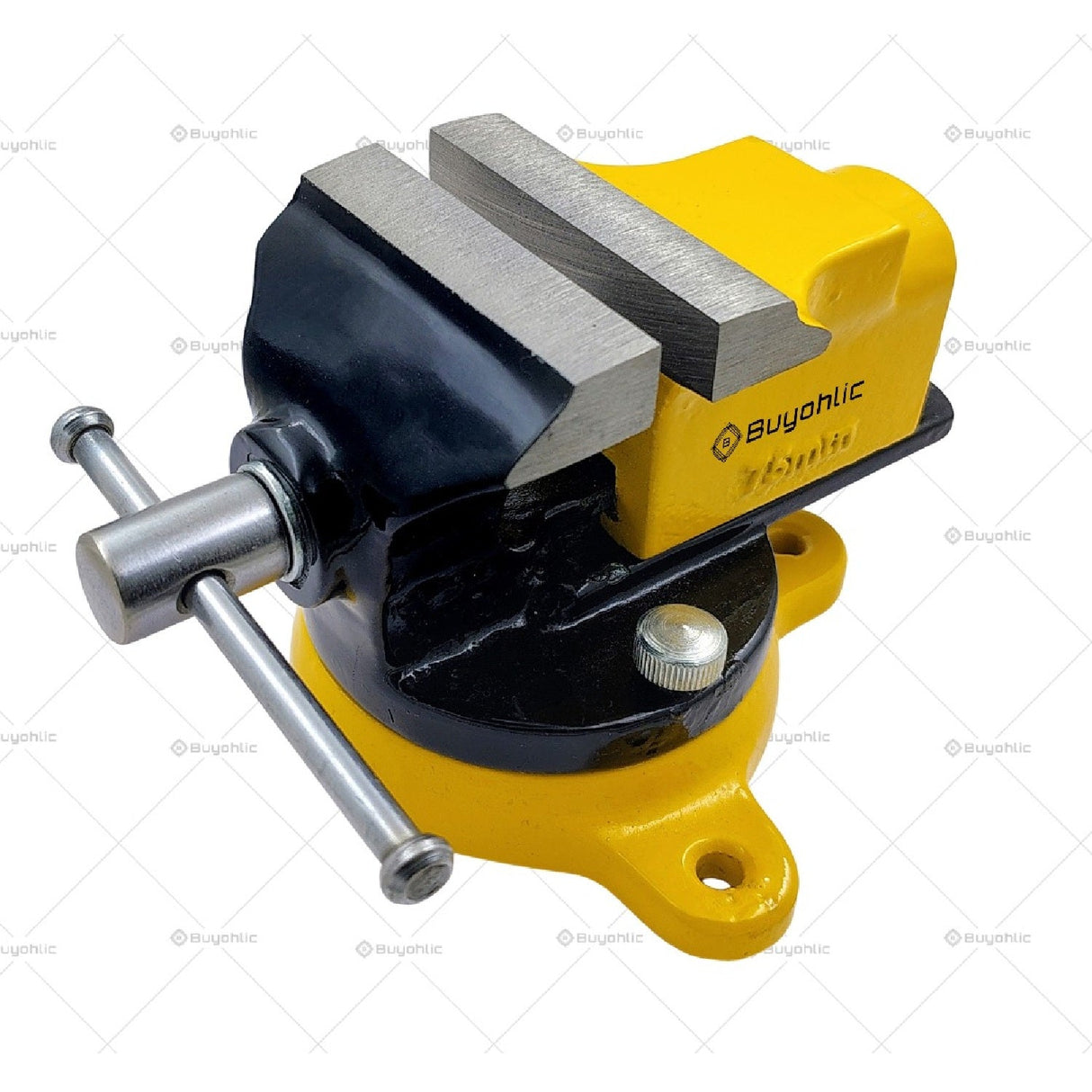 Yellow and black bench vise