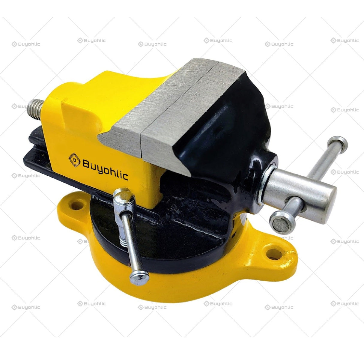 Yellow and black bench vise