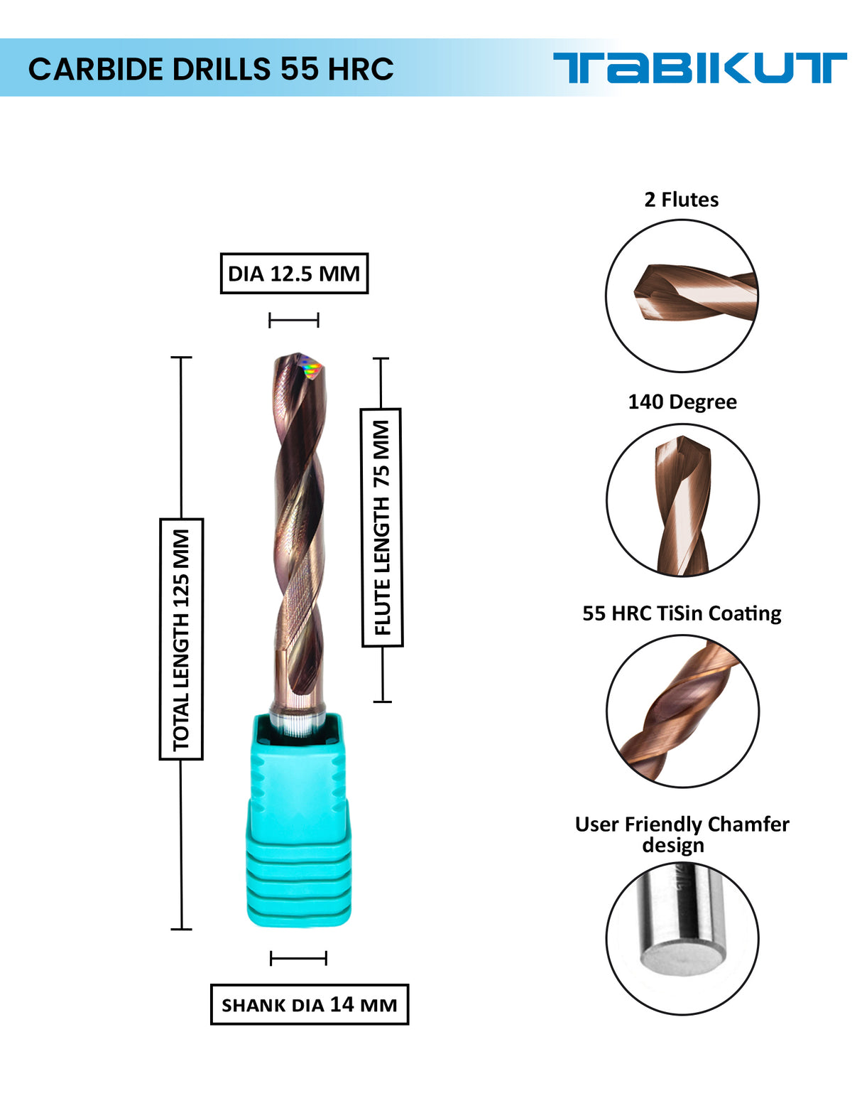 Tabikut drill 12 mm ,12.1 mm ,12.5 mm pack of 1 (1 piece as per size choosen )