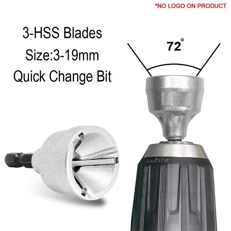 External deburring tool bit featuring 3 carbide cutting blades and a 3-sided shank