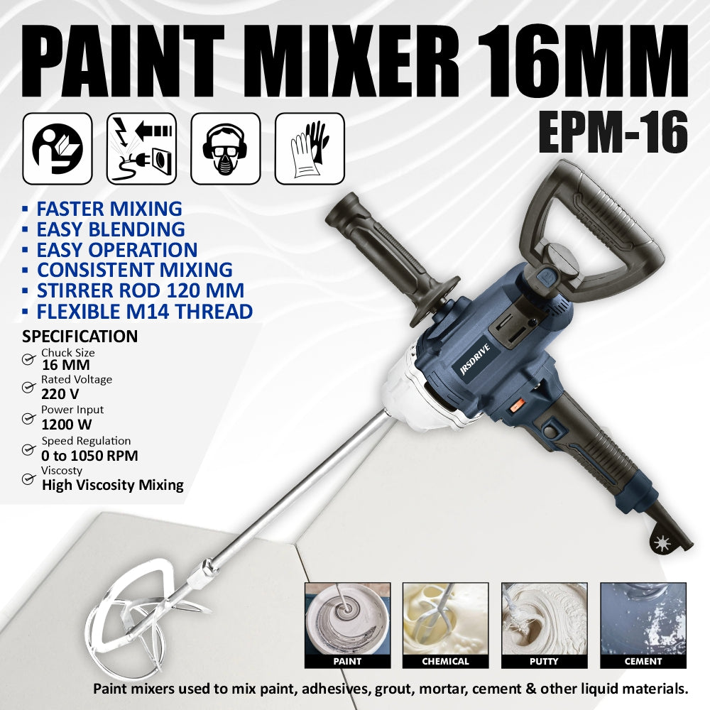PAINT MIXER 16MM WITH 120MM ROD