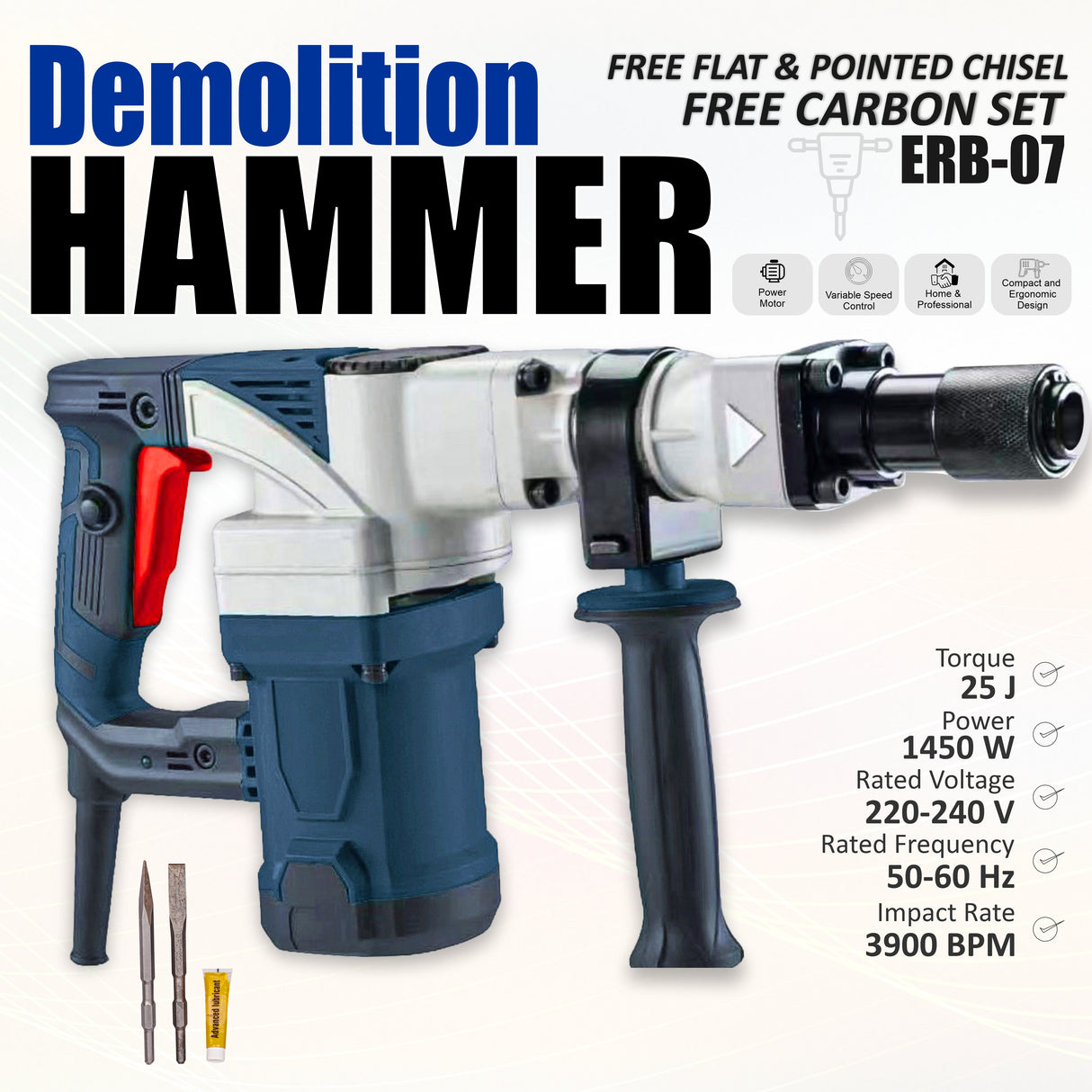 Demolition Hammer 7KG, 1450W