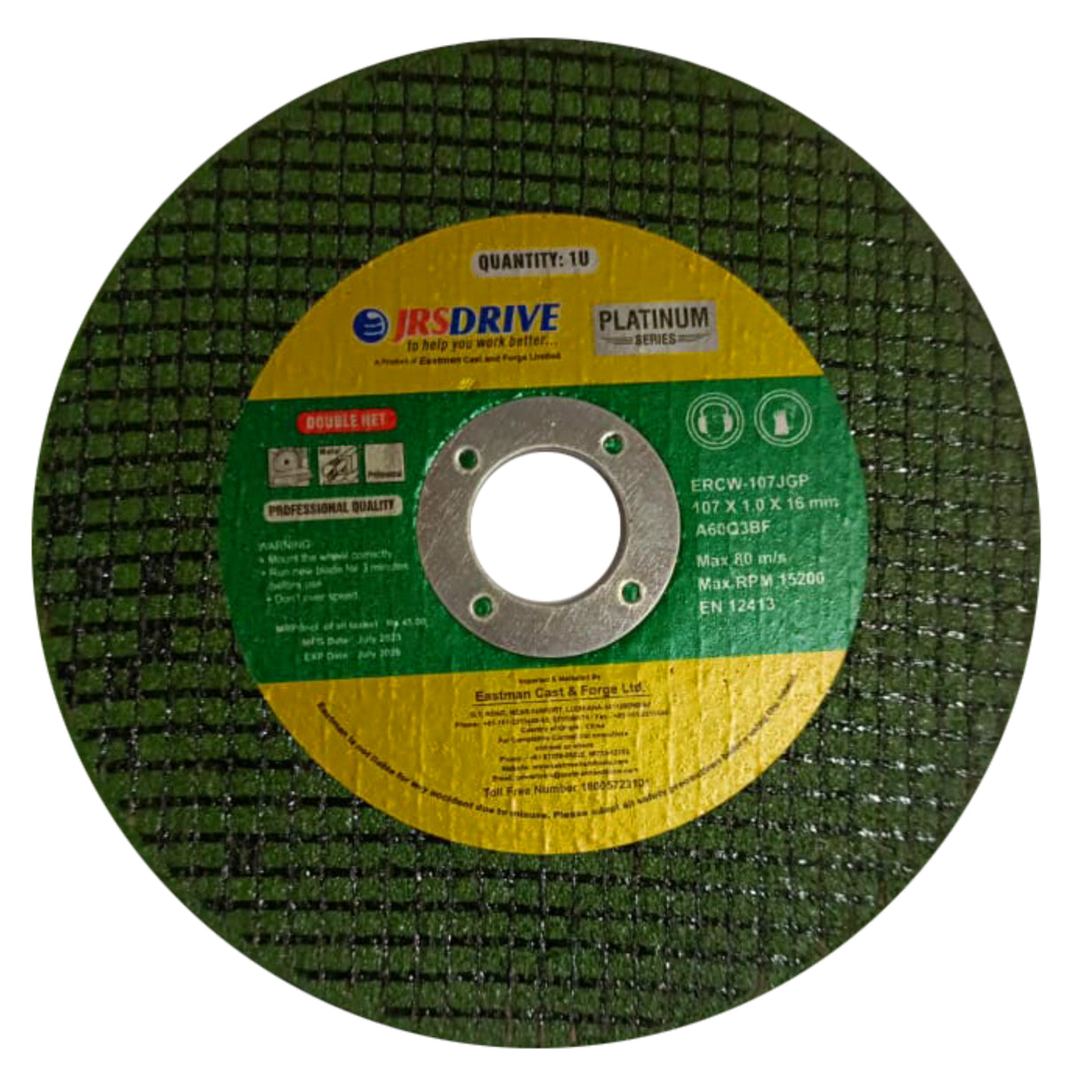 A green cutting wheel with a double net