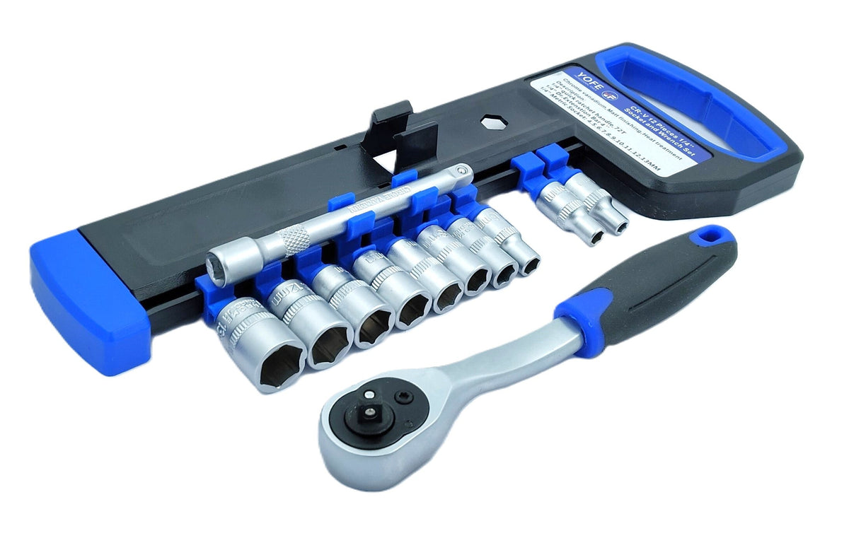 Socket Wrench Set with Ratchet and Blue Holder