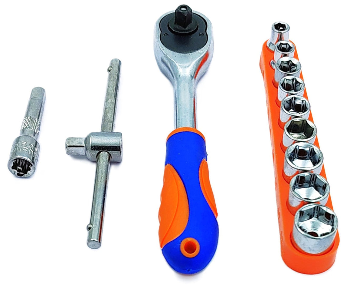 Ratchet wrench and socket set with sliding T-handle