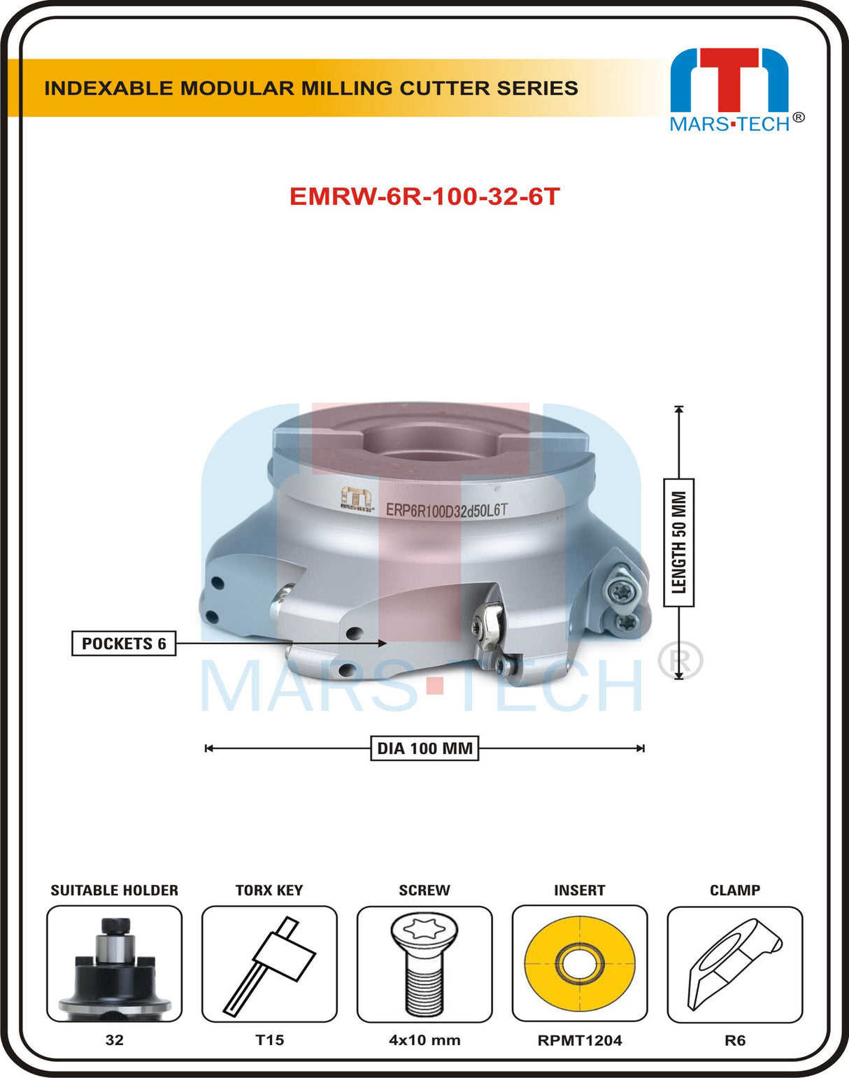 R6 Bull Cutter RPMT1204 For Dia 50/63/80/100/125/160 Mould Facing Cutter pack of 1