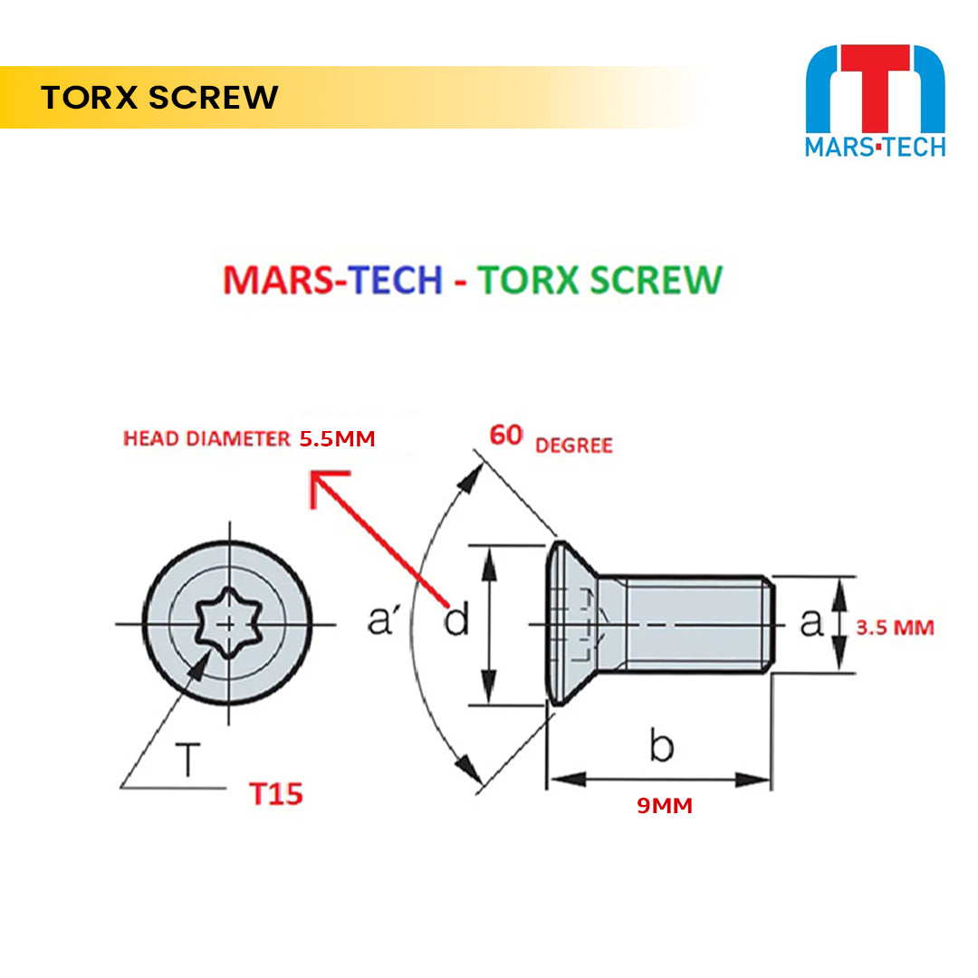 Torx T15 screws for indexable cutting tools