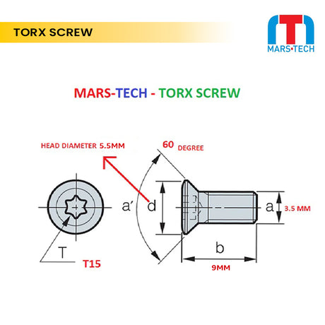 Torx T15 screws for indexable cutting tools