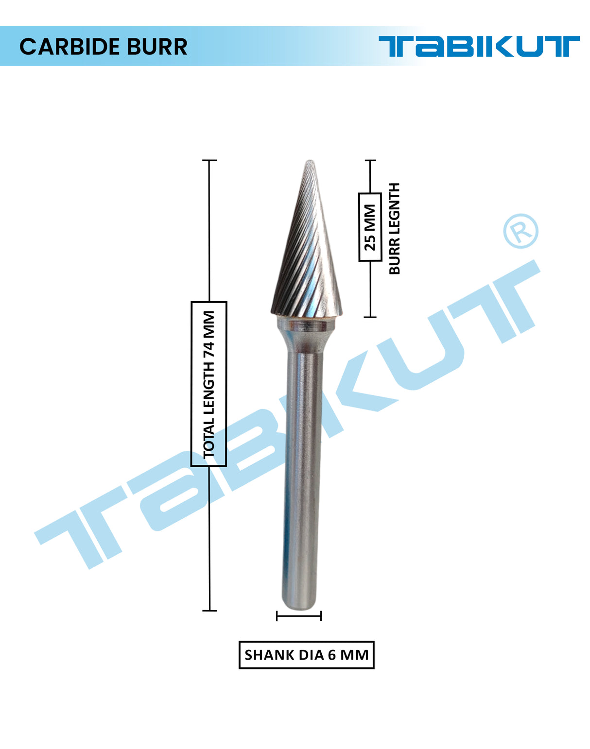 Carbide burr with dimensions