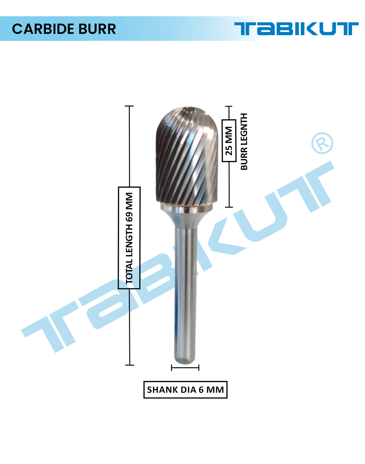 Carbide burr with dimensions