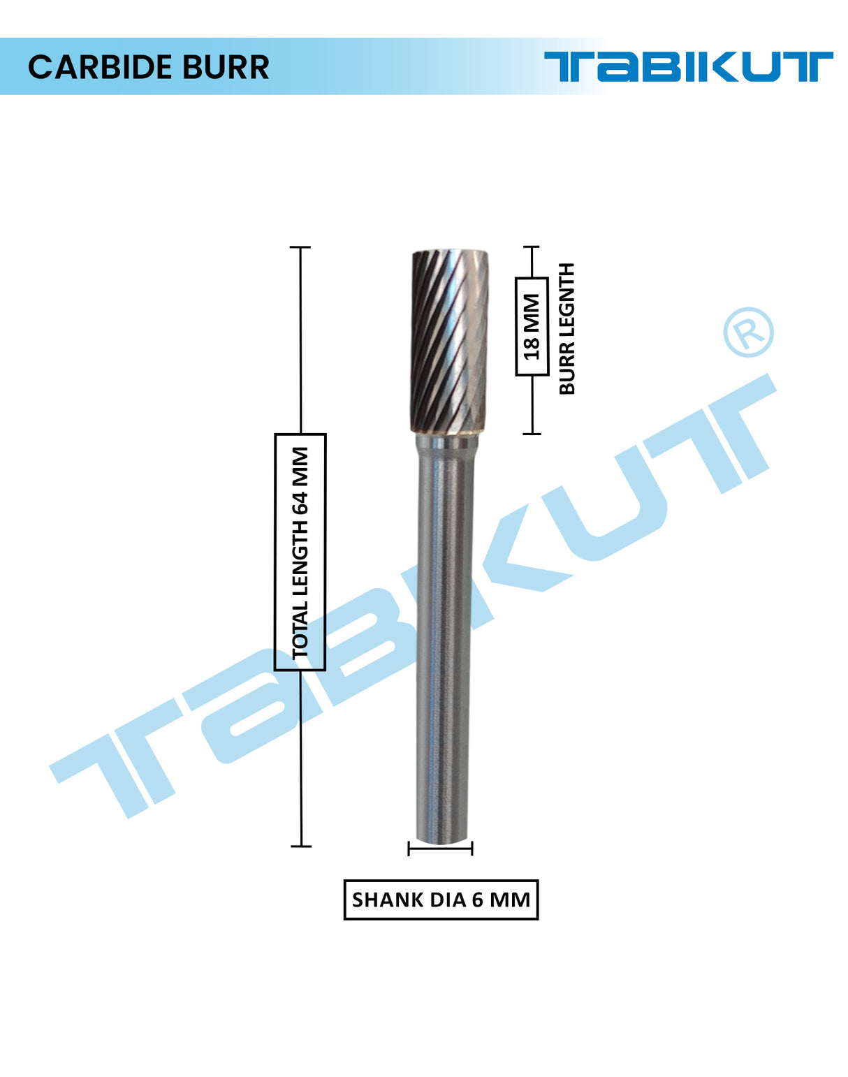 Carbide burr with dimensions labeled