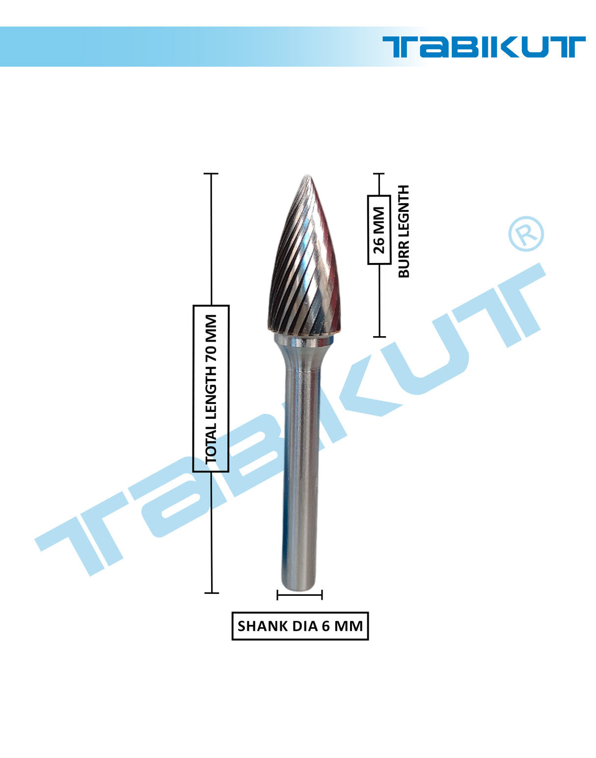 Cylindrical router bit with dimensions labeled