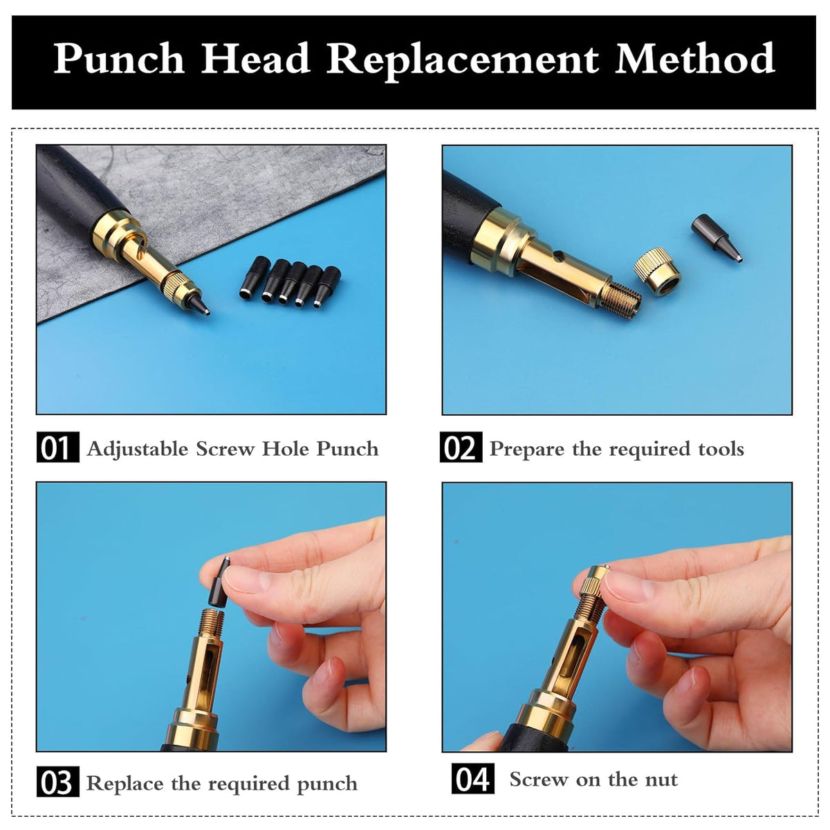 Leather screw hole punch replacement guide