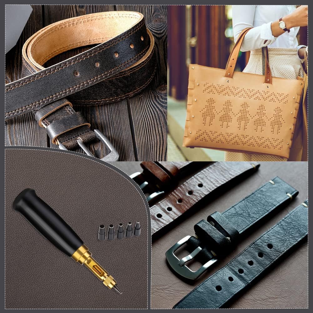 Adjustable leather screw hole punch tool